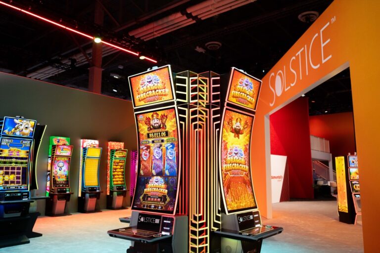 Slot machine cabinets on a casino gaming floor